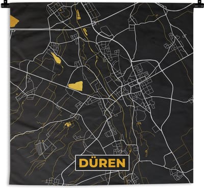 Wandkleed - Wanddoek - Düren - Plattegrond - Goud - Stadskaart - Duitsland - Kaart - 180x180 cm - Wandtapijt