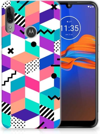 Motorola Moto E6 Plus TPU Hoesje Blokken Kleurrijk