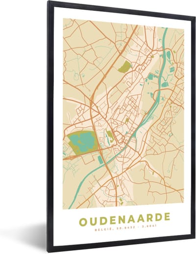 Fotolijst incl. Poster - Stadskaart - Plattegrond - Vintage - Oudenaarde - Kaart - 40x60 cm - Posterlijst