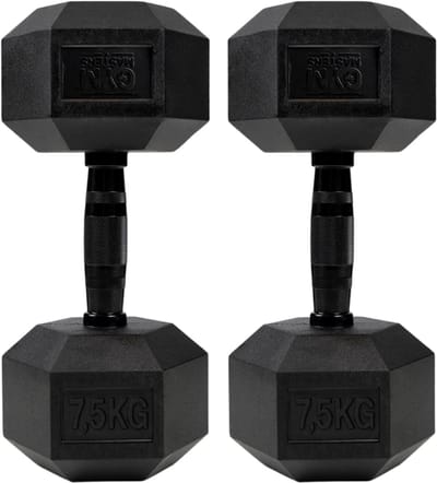 Gym Masters Dumbbells 7,5 kg Set (2 stuks) – Hexagon Rubber Dumbbells – Zwart