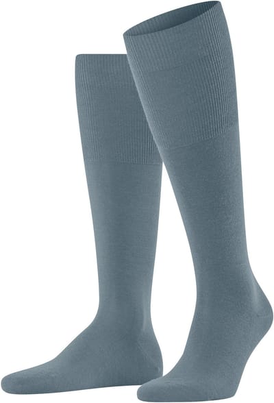 FALKE Airport lang eenkleurig wol katoen kniekousen heren blauw - maat 39-40