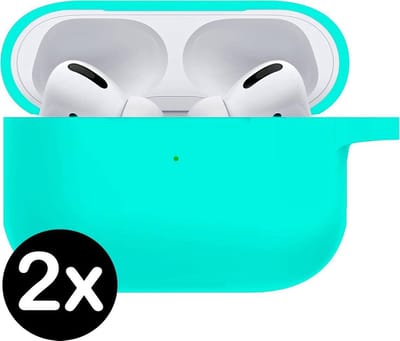 Hoesje - 2 Stuks - Geschikt voor Apple Airpods Pro - Siliconen Hoes met Clip - Silicone Case Cover - Mintgroen