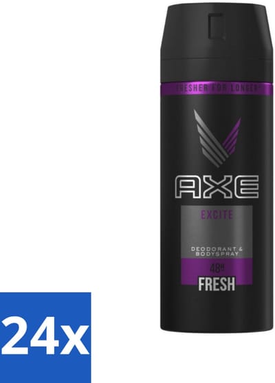 24 x Axe Deodorant Bodyspray Excite 150 ml - Axe Excite - Deodorant Spray - Lichaamsgeur Bescherming - Onweerstaanbare Geur - Langdurige Geur