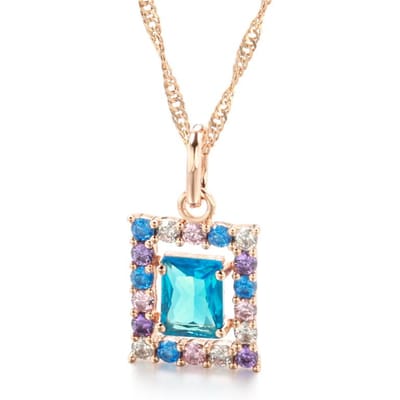 Kienl Fashion Collier Pendentif Carré Couleur Or Rose Pour Femmes Zircon Naturel Bleu Accessoires Bijoux Quotidien de Haute Qualité 50cm beige
