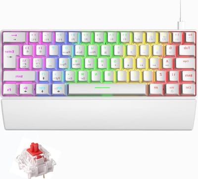 Mini 60% Mechanisch Gaming-Toetsenbord - UK Layout - RGB Chroma LED Backlit - 62 Toetsen - Wit/Rood Schakelaar