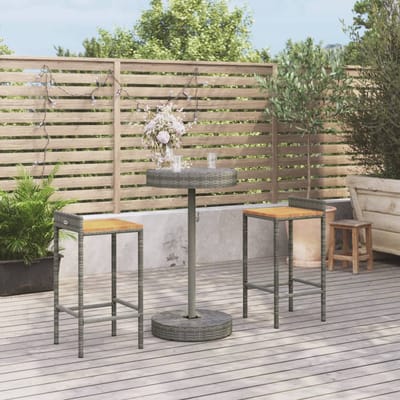 vidaXL - 3-delige - Tuinbarset - poly - rattan - en - massief - acaciahout - grijs