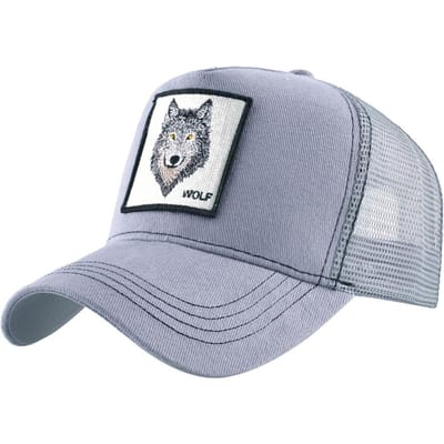 Baseballpet met geborduurde wolvenkop, Heren truckerpet, Dames pet met eendenbek, Outdoor mesh pet Adjustable gray