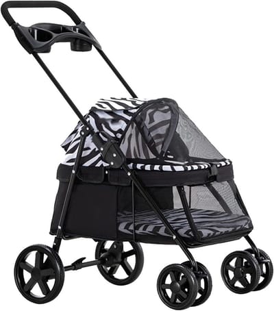 Huisdier Wandelwagen - Dierenbuggy - Comfortabel Reizen - Ultralicht Opvouwbaar - Tot 15KG - Zebra