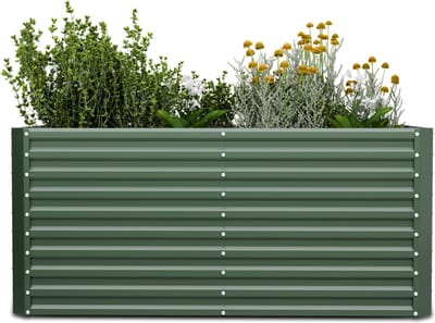 Blumfeldt High Grow Recht Verhoogd Bed, Ergonomisch 1.800 L Rechthoekig Verhoogd Bed van Weerbestendig Galvalume Staal Voor Bloemen, Kruiden & Groenten - Roestbestendig, Open Bodemstructuur, Gemakkelijk Te Monteren