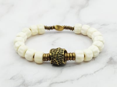 Mei's - Tibetan Coppery Bone - armband dames - koper goud/wit - polsmaat 17 cm