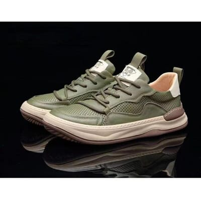 Echt Koeienleer Heren Sneakers Mannelijk Nieuwe Man Comfortabel Hol Ademend Casual Sportschoenen Heren Chaussure Homme 41 gray