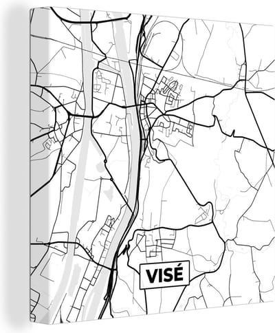 Canvas Schilderij België – Visé – Stadskaart – Kaart – Zwart Wit – Plattegrond - 20x20 cm - Wanddecoratie