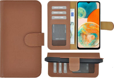 MoDo hoesje voor Samsung Galaxy A23 - Echt Leer Book Case - Bruin