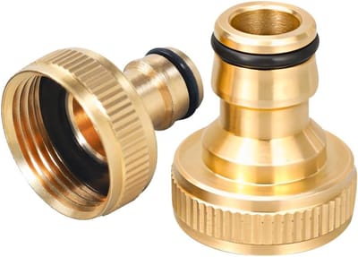 2-delige Messing Waterkraan Aansluitadapter, 1 Inch Tuinslang Aansluiting met Dichting, Geschikt voor Tuin en Buitengebruik