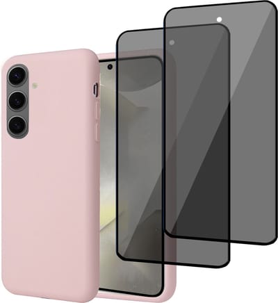 Geschikt voor Samsung Galaxy S24 - Hoesje + 2x Privacy Screenprotector – Privé Gehard Glas Cover - Suède Case Rose