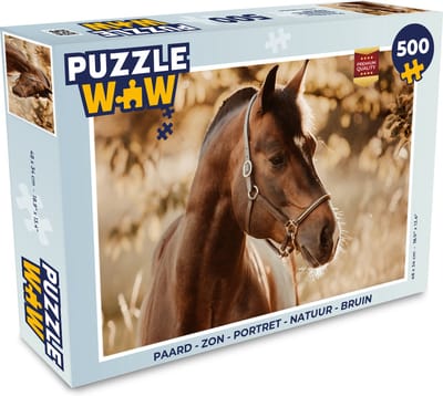 Puzzel Paard - Zon - Portret - Natuur - Bruin - Legpuzzel - Puzzel 500 stukjes