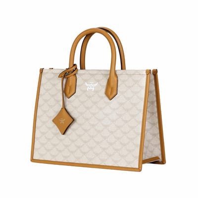 MCM Himmel Lauretos Allover Print Design Canvas En Napa Leer Tote Tas Dames Tote Tassen Beige MWTESAC02I9001 Basic Set (Bag+Dust Bag) white
