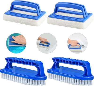 Set van 4 Herbruikbare Zwembadborstels met Handvat voor Spa, Klein Zwembad en Badkuip - Ideaal voor Grondige Reiniging en Onderhoud