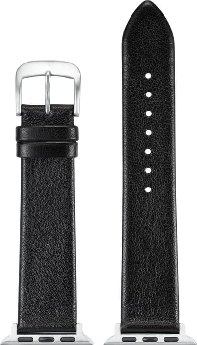 EULIT horlogeband geschikt voor Apple Watch 42/44/45/46 maat - Serie 1/2/3/4/5/6/7/8/9/10 + SE - nappa smart - 22 mm - zwart - metalen verguld gesp - incl. adapter