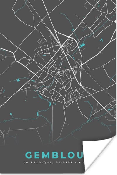 Poster Stadskaart – Grijs - Kaart – Genk – België – Plattegrond - 120x180 cm XXL