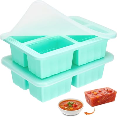 Set van 2 siliconen soepvriezers met deksel, BPA-vrij, ideaal voor bouillon, sauzen en ijsblokjes (250ml)