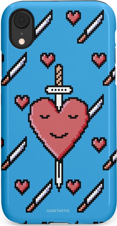 Casetastic hoesje geschikt voor Apple iPhone XR - Dubbellaagse bescherming - Zwaard saga - Fashion Case - Lichtblauw Zwart Koraal