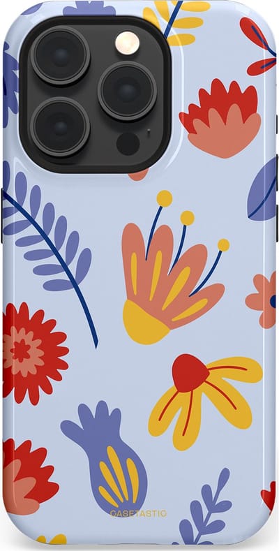 Casetastic hoesje geschikt voor Apple iPhone 15 Pro - MagSafe - Dubbellaagse bescherming - Bloemenwind - Fashion Case - Lichtblauw Terracotta Geel