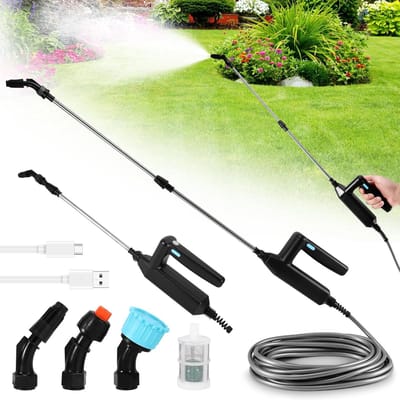 7.4 V Batterij Drukspuit - Elektrische Planten Sprayer met 3 Nozzles - 8 m Hose en 23.6 Inch Telescopische Stang - Elektrische Drukspuit met 2 Spray Modi - Tuinspuiten voor Irrigatie en Tuinonderhoud