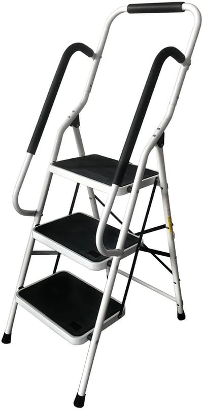 DIMICO - Trap - Keukentrap 3 Treden - Huishoudtrap - Trapladder - Opvouwbare Ladder - Anti Slip - Zwart - MAX 150KG - Handgreep