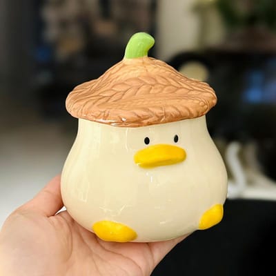Mug Canard Mignon de Dessin Animé avec Couvercle Tasse à Eau Céramique Mignonne Tasse à Café Créative pour le Bureau Souvenir 400ml