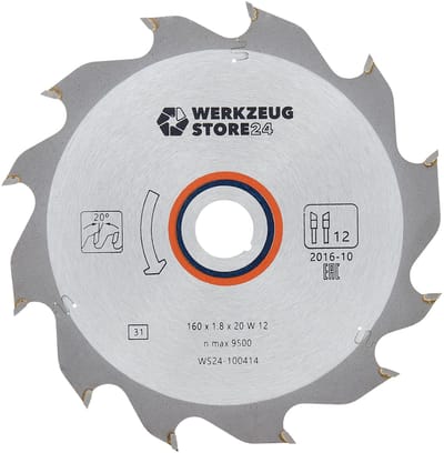 WS24 HM-cirkelzaagblad hout 160 x 1,8 x 20 WZ 12 - WS24-100414