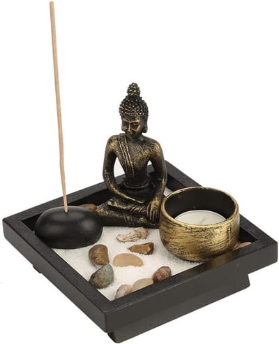 Zen tuinbeeld voor ontspanning en meditatie, decoratieve set met wierook voor een rustige sfeer