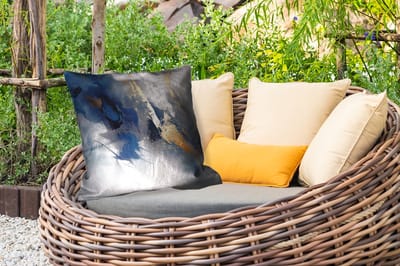 Sierkussen Buiten - Blauw - Modern - Marmer - Abstract - Goud - 60x60 cm - Weerbestendig