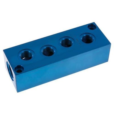 2xG 3/4'' x 8xG 1/2'' Aluminium Verdeelblok Eenzijdig 16 Bar - FL2-F-A-034G-012G-8M