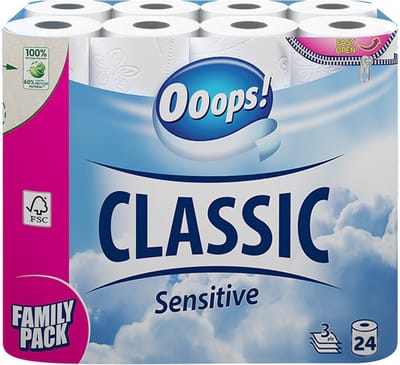 Ooops! Toiletpapier Classic Sensitive 3-laags 24 stuks