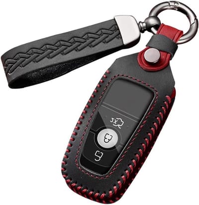 Leren Sleutelhoes voor Ford Auto's - Geschikt voor Fusion, Mustang, Explorer, F150, Edge, Mondeo Mk5, Focus Mk4 - Sleutelbescherming en Accessoires in Zwart
