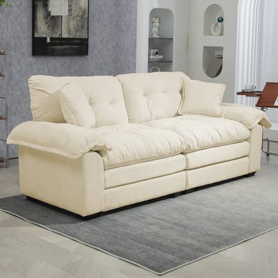 Wishdor - 2-Zitsbank - Dubbellaags Zitkussen En Diepe Zitting - Chenille - Beige - 214 x 89 x 93 cm