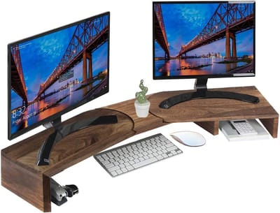 Fleau Home Verstelbare Monitor Verhoger - Laptopstandaard - Ergonomische Bureau organizer - Dubbele Monitorstandaard met Lade - Verhoging - Hout