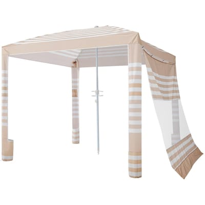 Cabane de Plage, Tonnelle de Plage 2,4 x 2,4 m avec Paroi Latérale, Protection UPF 50+, Tente Cabane Facile à Monter avec Poches à Sable, Hauteur Réglable, Abri Portable