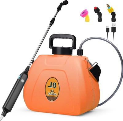 SnelShoppen - Elektrische Drukspuit 8 L met Hoge Druk Pomp, 1500 mAh, USB Oplaadbaar, 3 Nozzles en Telescopische Stang voor Tuin, Gras, Heg, Onkruid,