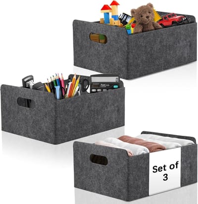 Famanu – Set van 3 opvouwbare kledinglade-organizers met handgrepen, ruimtebesparende stoffen opbergdozen voor ladekast, kleding, cosmetica, speelgoed en huisdieraccessoires