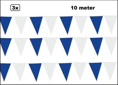 30 Meter Vlaggenlijn blauw/wit - 3x 10 meter - vlaglijn festival feest party verjaardag thema feest kleur