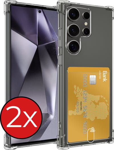 Hoesje - 2 Stuks - Geschikt voor Samsung Galaxy S24 Ultra - Met Pashouder en Kaarthouder - Telefoon Hoes Shockproof - Back Cover - Siliconen Case - Shock Proof - Pasjes Houder - Telefoonhoes - Transparant