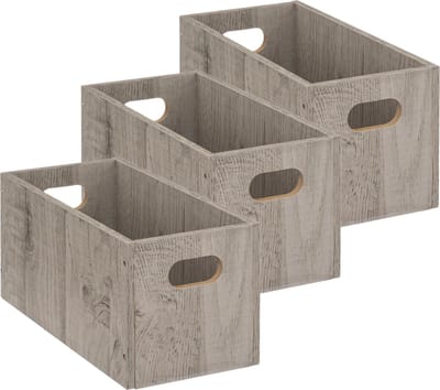 5five Opbergmand/kastmand van hout - Set van 3x stuks - grijs - 7 Liter - 31 x 15 x 15 cm - Opbergboxen - Vakkenkast manden