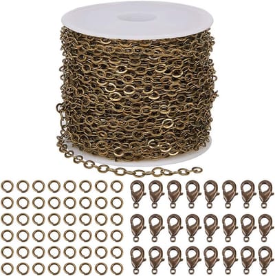 Grote Rol Kabelketting 10 Meter Antiek Brons Inclusief Sluitingen en Ringetjes voor Sieraden Maken