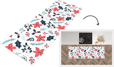 Keukenloper - Loper keuken - Winter - Bloemen - Kerst - Patronen - 150x50 cm - Keukenloper vinyl