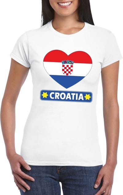 Kroatie t-shirt - met hartjes vlag print - wit - voor dames - korte mouwen - landen supporters S