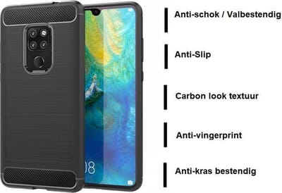 DrPhone BCR1 Hoesje - Geborsteld TPU case - Ultimate Drop Proof Siliconen Case - Carbon fiber Look – Geschikt voor Mate 20 - Zwart