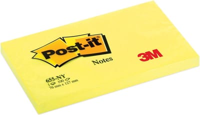 Memoblok Post-it 655 76x127mm 100 vel per blok neon geel | 6 stuks