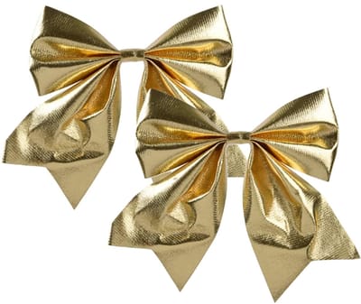 Decoris Kerst strik - 2x - goud - 20 x 24 cm - polyester - kerststrik - kerstboomversiering - kersthanger - kerstversiering